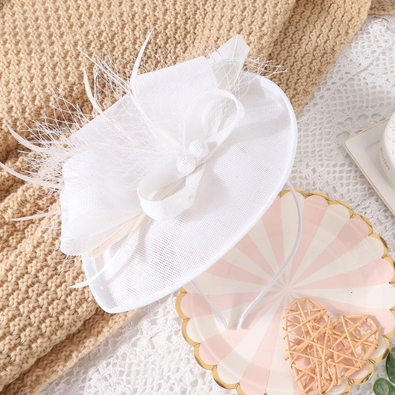 DRESHOW قبعة فاسيناتور مزينة بالريش مع رباط رأس للنساء، قبعات حفلات الشاي مع مشبك وزهرة لرأس الفتيات والنساء - Image 4